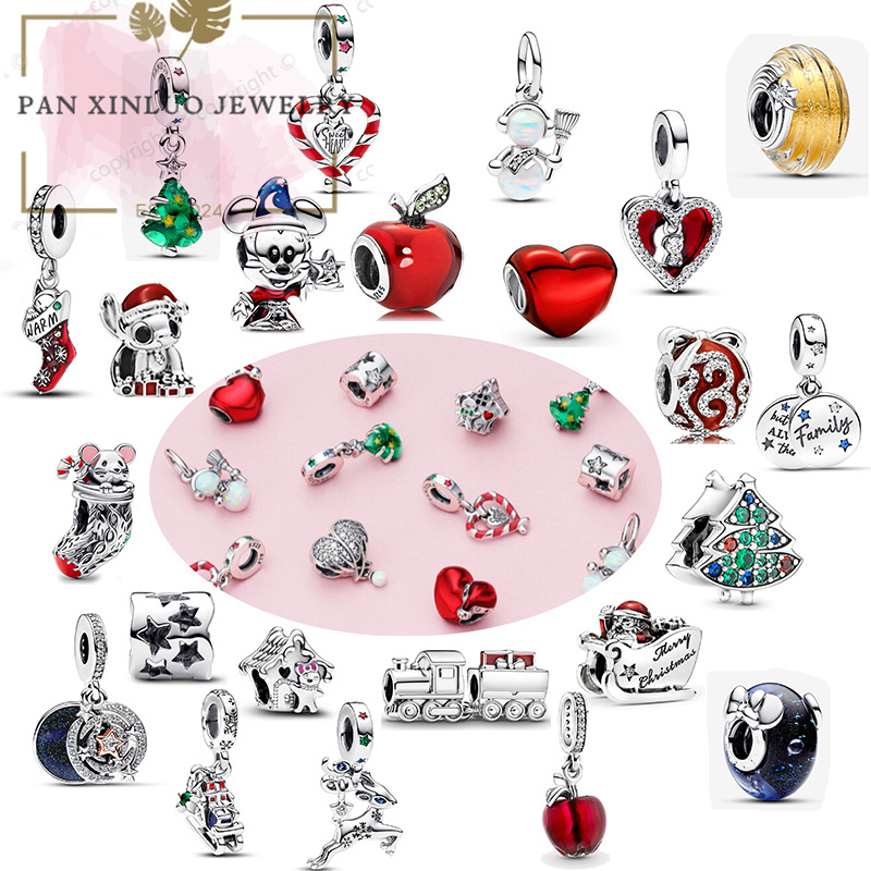 Fashion Jewelry 925 SilverNew Pan Christmas Charm Beads Love Red Custom Christmas Gift Personality Jewelry For Women