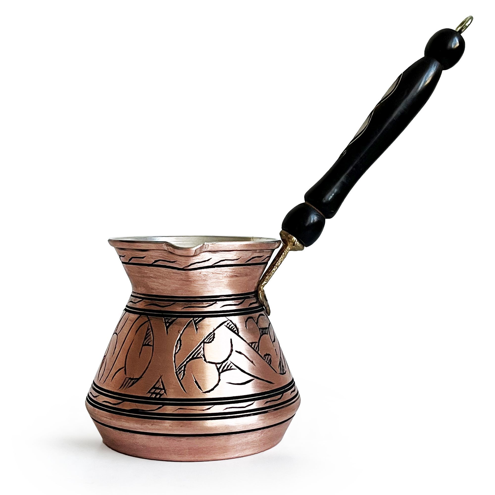 Anatolian Kulhan Handmade Engraved  Copper Coffee Pot 500ml 7 Cups Brushed Copper