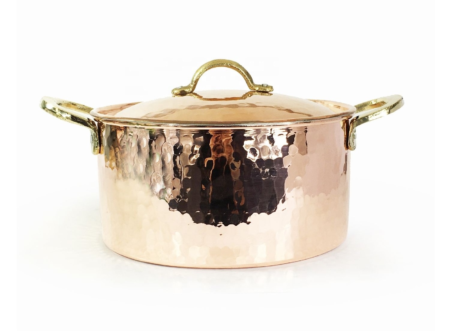 Hand Hammered Copper Flat Handmade Casserole Pot, Stewpan, Stewpot, Soup Pot With Cover Traditional and Authentic Design