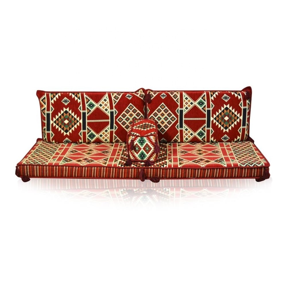 Arabic Floor Seating Nomad Rug Oriental Corner Seating Floor Cushion Cover Set Red