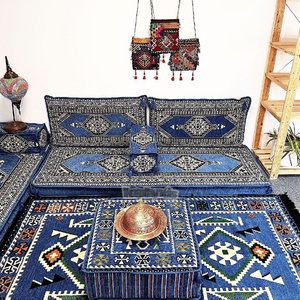 Hookah Bar Oriental Corner Arabic Seating Floor Cushion Cover Set Blue