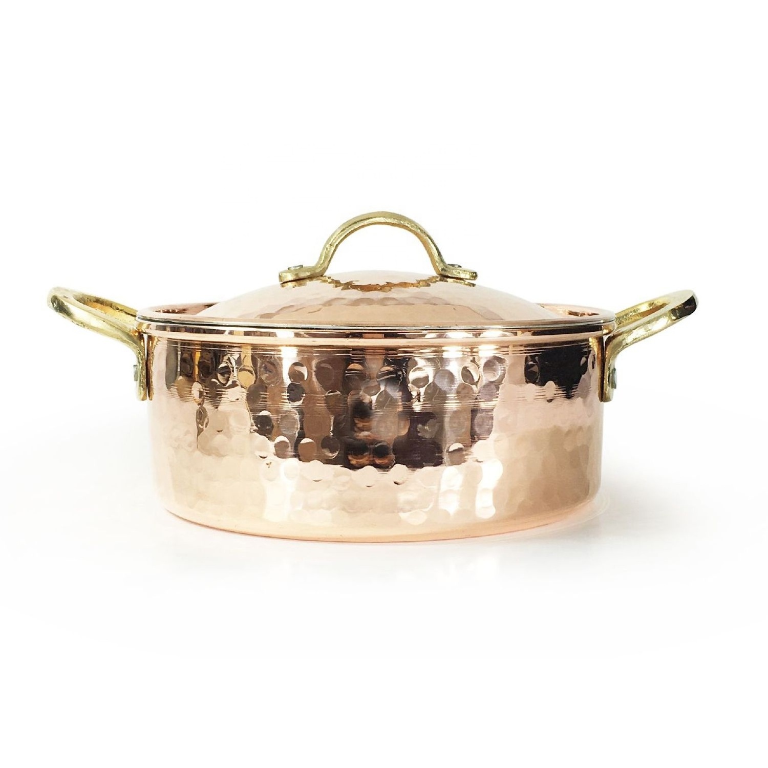 Hand Hammered Copper Flat Handmade Casserole Pot, Stewpan, Stewpot, Soup Pot With Cover Traditional and Authentic Design