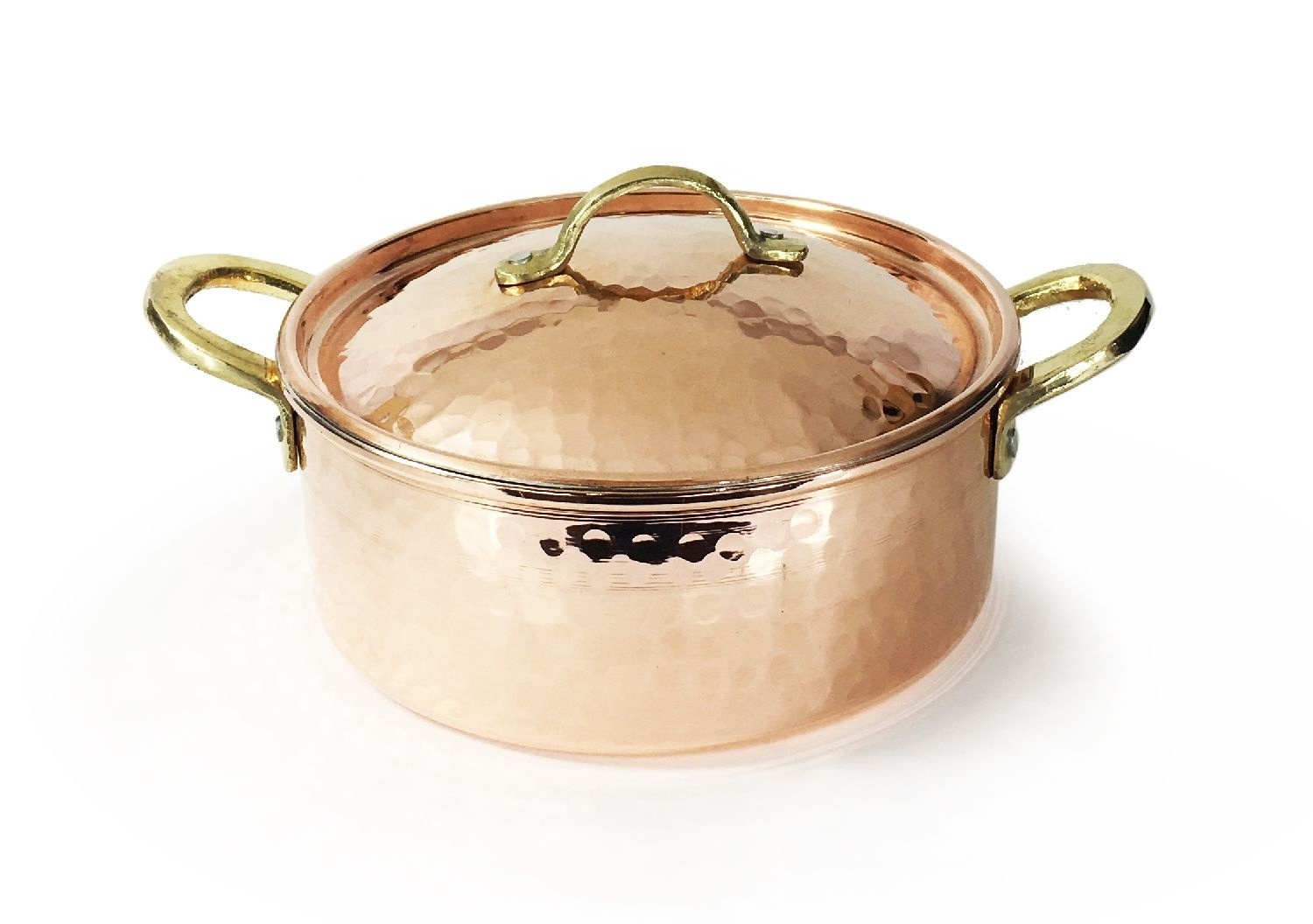 Hand Hammered Copper Flat Handmade Casserole Pot, Stewpan, Stewpot, Soup Pot With Cover Traditional and Authentic Design