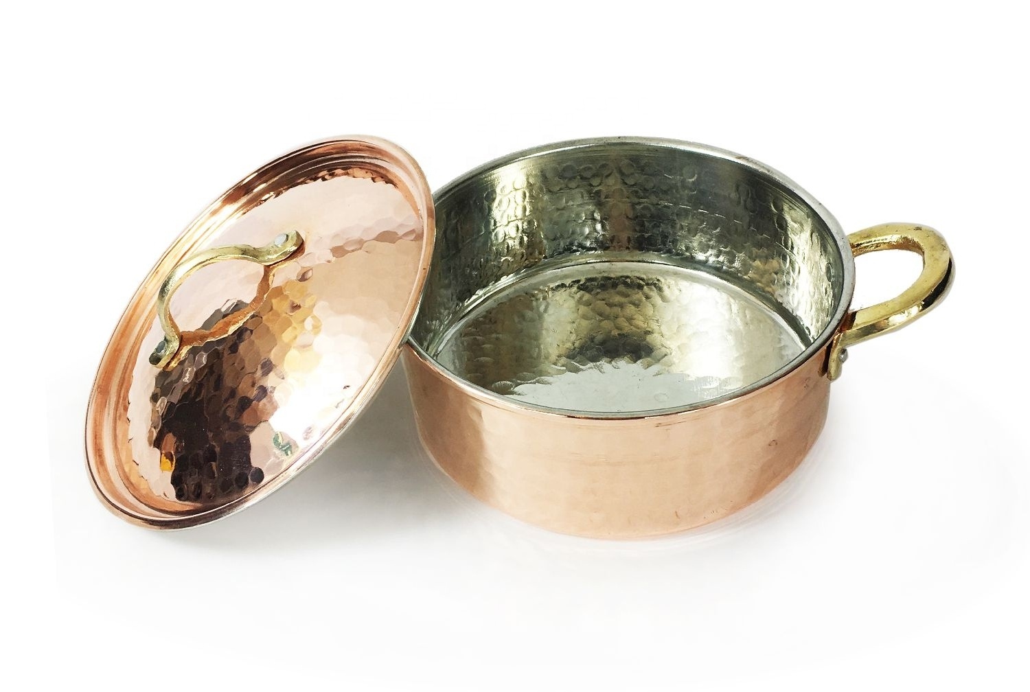 Hand Hammered Copper Flat Handmade Casserole Pot, Stewpan, Stewpot, Soup Pot With Cover Traditional and Authentic Design