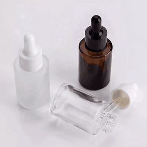 Hot selling flat shoulder round glass bottle 30ml frosted custom for essential oil eye dropper liquid foundation serum toner