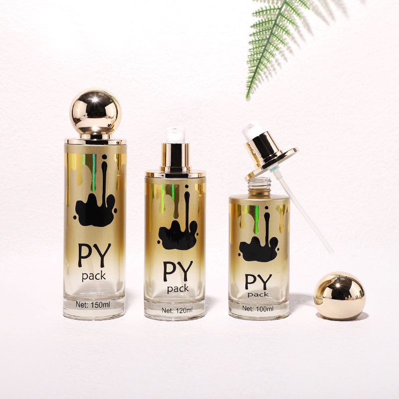 Luxury Customized Glass Bottle Set For Essential Oil Lotion Skincare Cream Electroplating Gold Silver Cosmetic Packaging