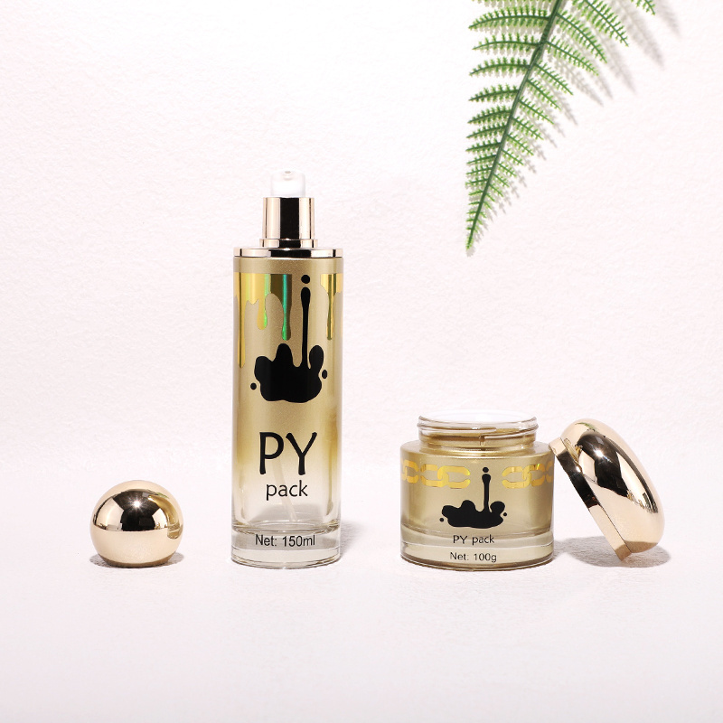 Luxury Customized Glass Bottle Set For Essential Oil Lotion Skincare Cream Electroplating Gold Silver Cosmetic Packaging