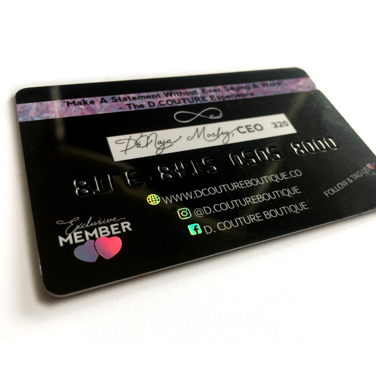 Custom credit card standard PVC Membership Name plastic business card with embossed number and signature panel