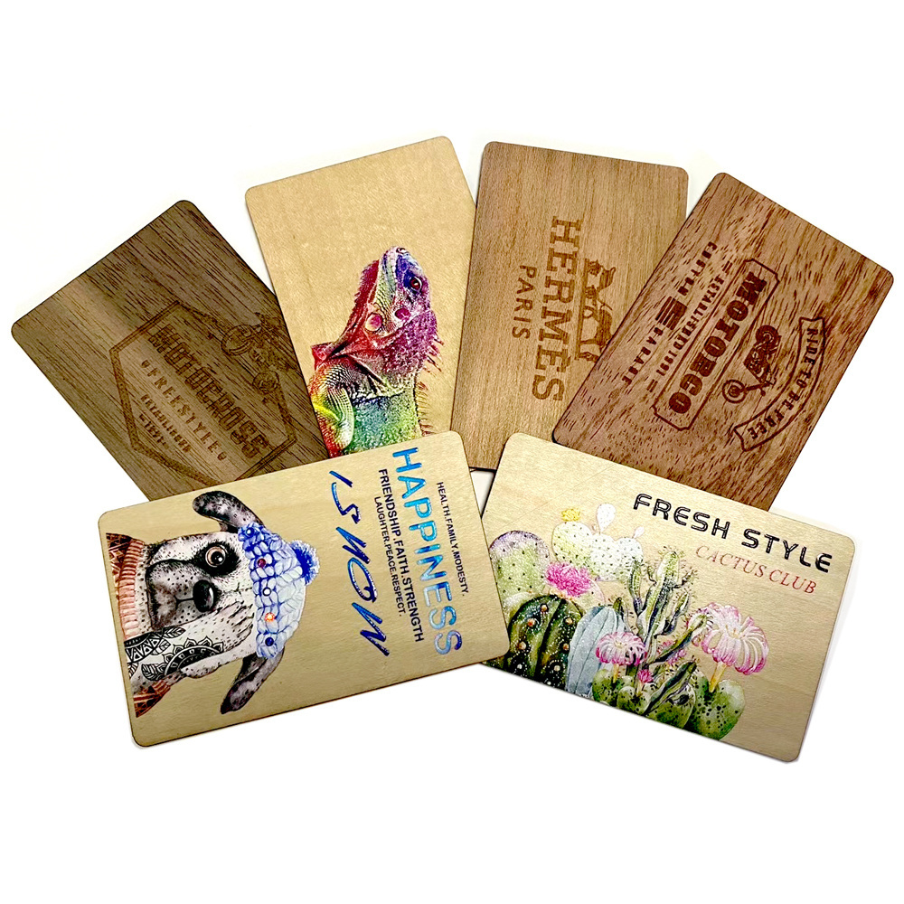 Customized 125Khz Programmable wood RFID NFC card T5577 chip bamboo wood NFC smart business card wood cards with NFC tag213 chip