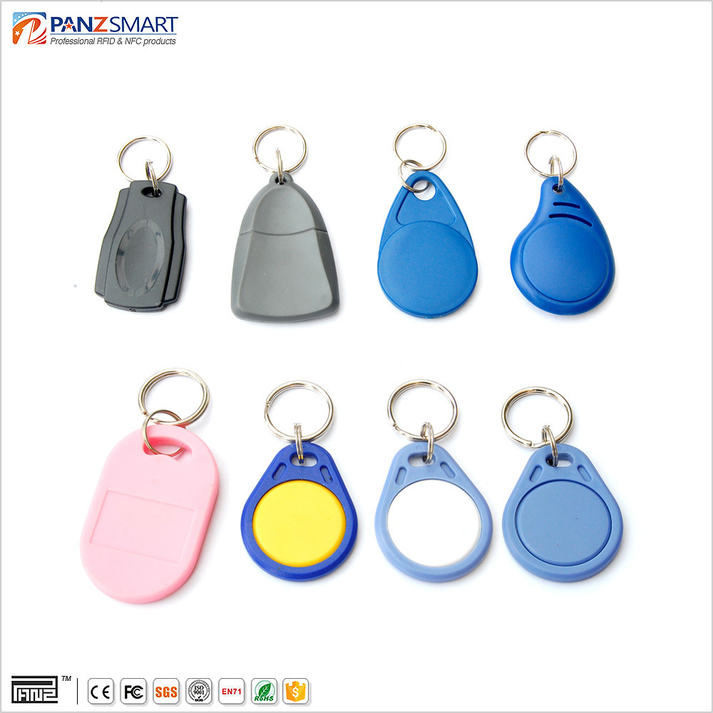 Wholesale  Laser logo and serial number blue ABS 125Khz RFID key fob TK4100 EM4100 chip keyfob keychain  for door lock