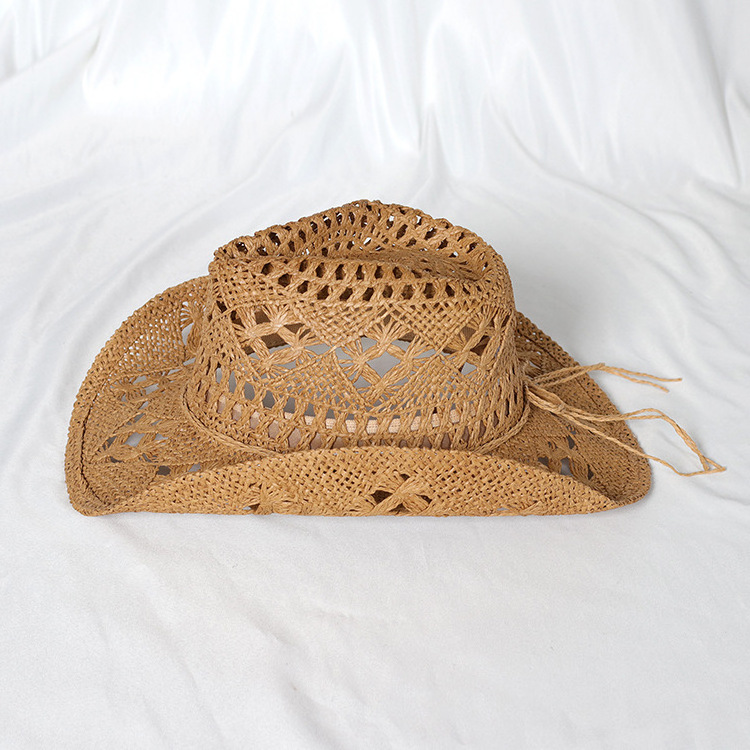 WoZhen Summer Hollow Out Woven Cap Cowgirl Wholesale Western Cowboy Straw Hat