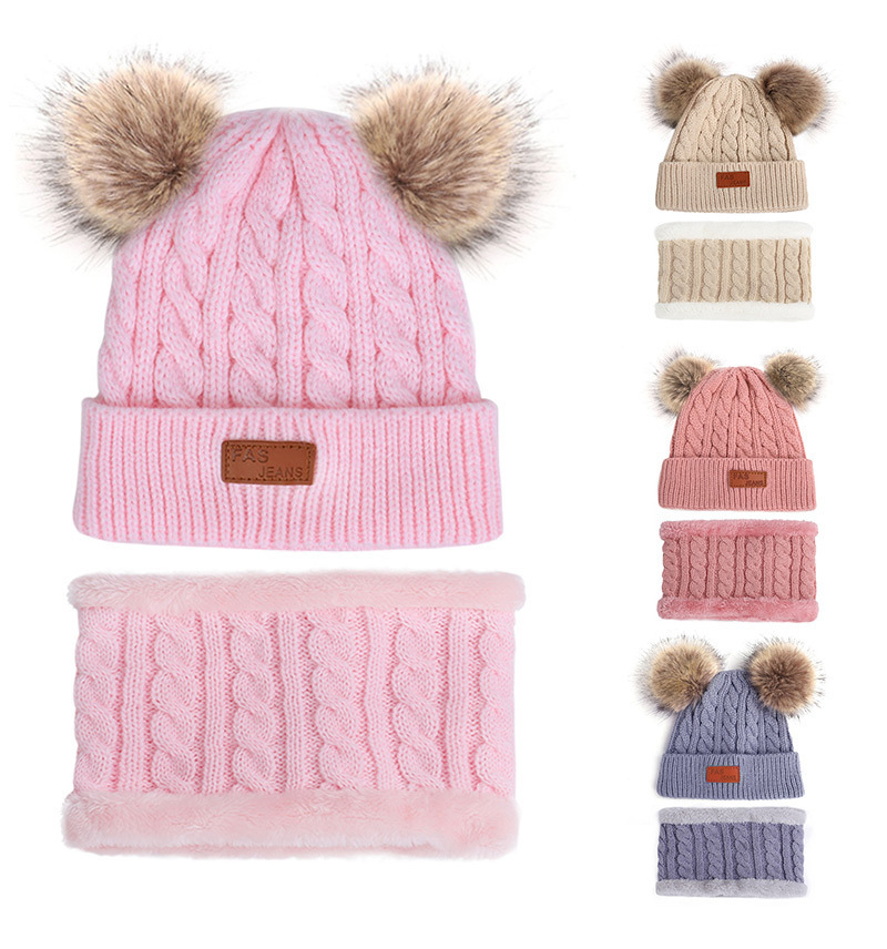 Best Sellers Baby Knitted Hat Children's Warm Knitted Winter Beanie Hats Scarf Set with Double Pom Pom