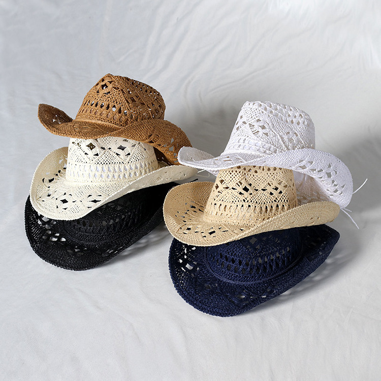 WoZhen Summer Hollow Out Woven Cap Cowgirl Wholesale Western Cowboy Straw Hat