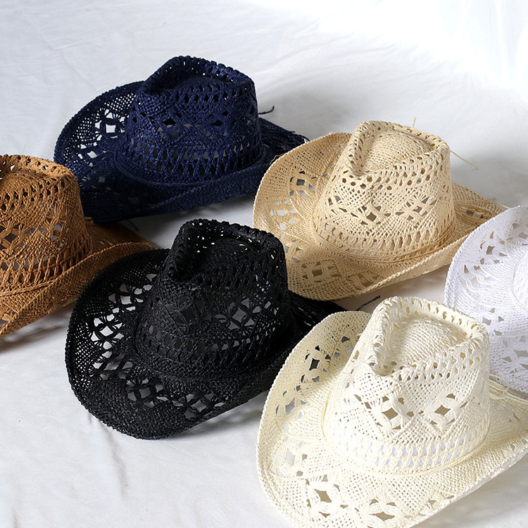 WoZhen Summer Hollow Out Woven Cap Cowgirl Wholesale Western Cowboy Straw Hat