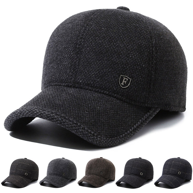 Genuine Letter F standard Cotton Wool Flexible Fit Terry Lining Hats Men Baseball Cap with Ear Flaps