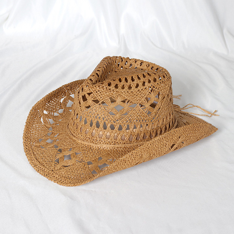 WoZhen Summer Hollow Out Woven Cap Cowgirl Wholesale Western Cowboy Straw Hat