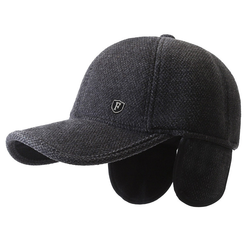 Genuine Letter F standard Cotton Wool Flexible Fit Terry Lining Hats Men Baseball Cap with Ear Flaps