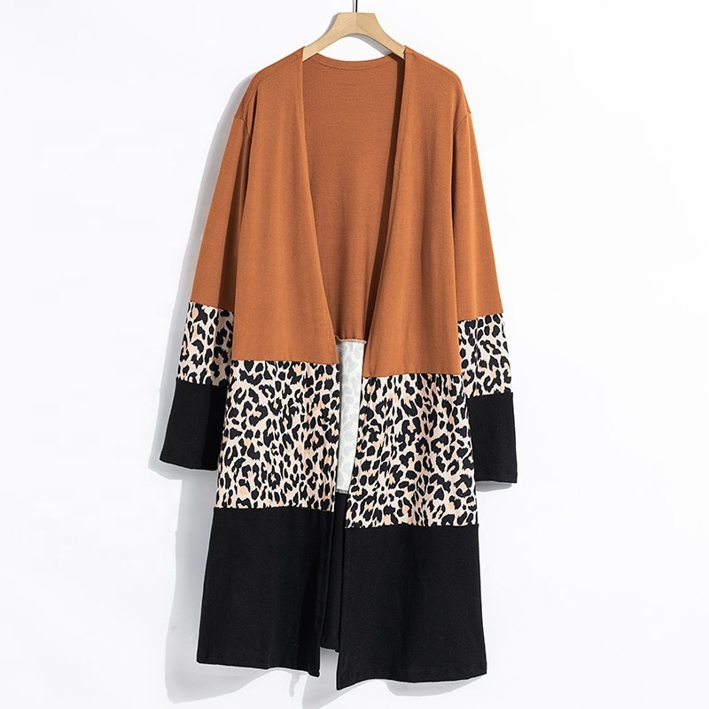 2024 New Design Loose Sweater Pocket Maxi Long Knit Cosy Leopard Women Cardigans