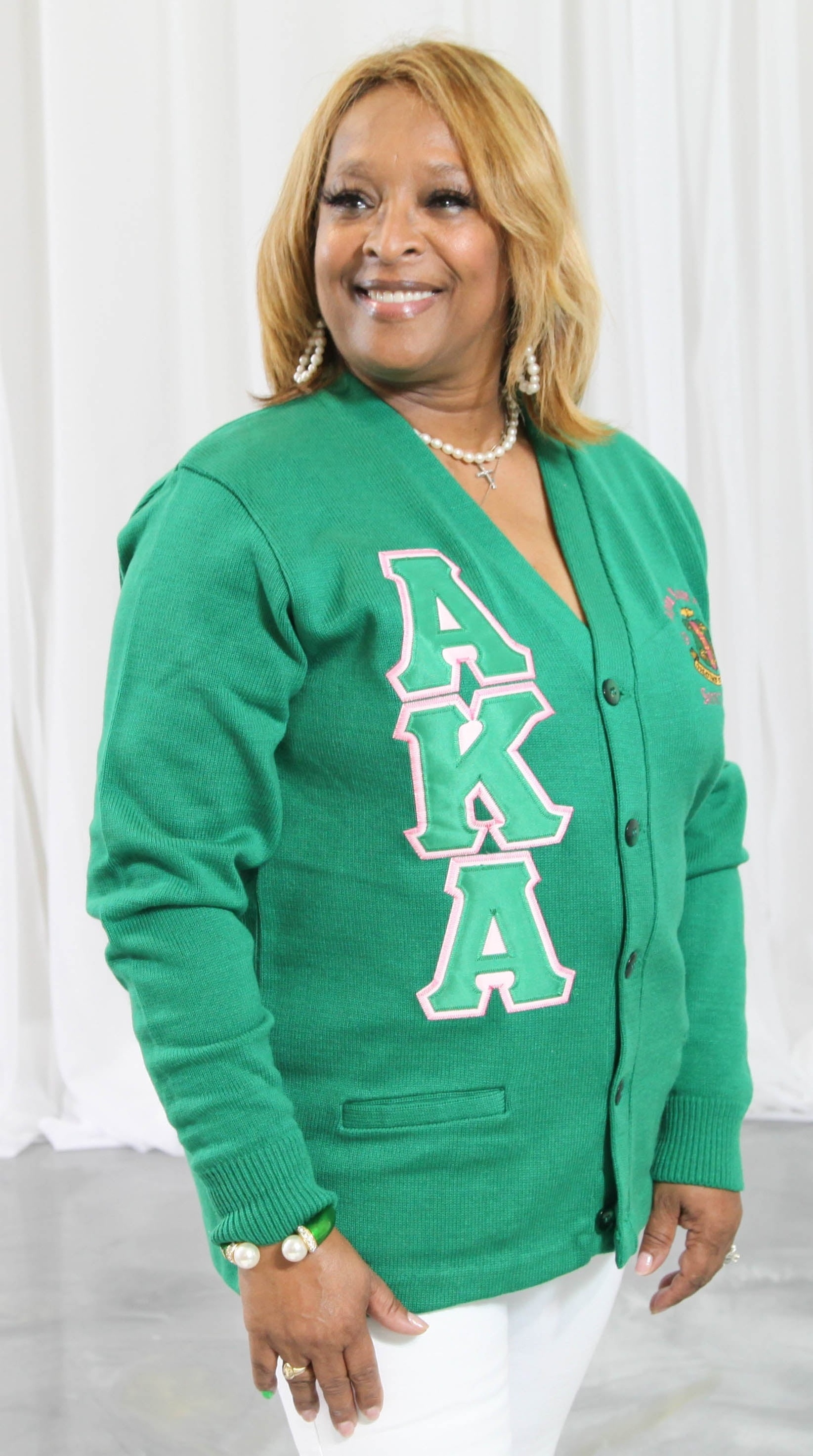 Custom Alpha KA Stitched Shield Kelly Green Pink Women Sweater Cotton Knitted Varsity Sorority Cardigans USA Oversized Sizes