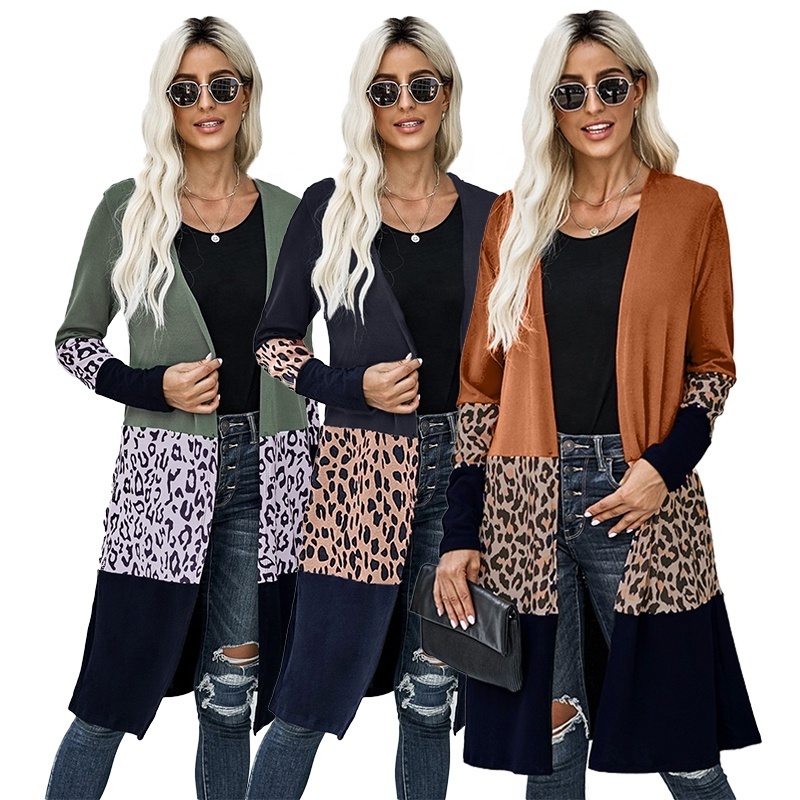 2024 New Design Loose Sweater Pocket Maxi Long Knit Cosy Leopard Women Cardigans