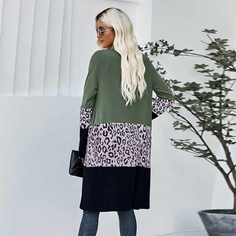 2024 New Design Loose Sweater Pocket Maxi Long Knit Cosy Leopard Women Cardigans