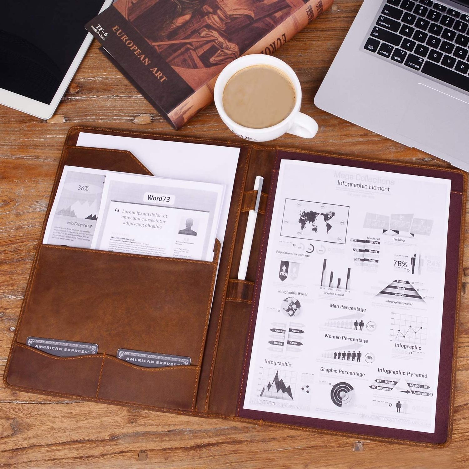 Leather Portfolio A4 Document Folder Pad Padfolio Professional Writing Letter Notepad Clipboard Sleeve Organizer  for Women Men