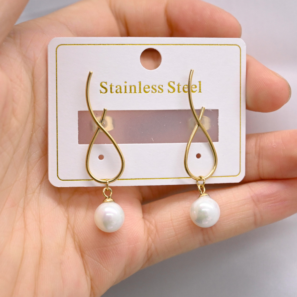 Wholesale High Polished Quality Pearl 8 Figure Gold Plated Stainless Steel Pendant Earrings Jewelry Women Gift