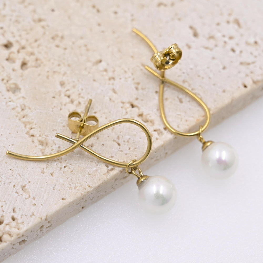 Wholesale High Polished Quality Pearl 8 Figure Gold Plated Stainless Steel Pendant Earrings Jewelry Women Gift