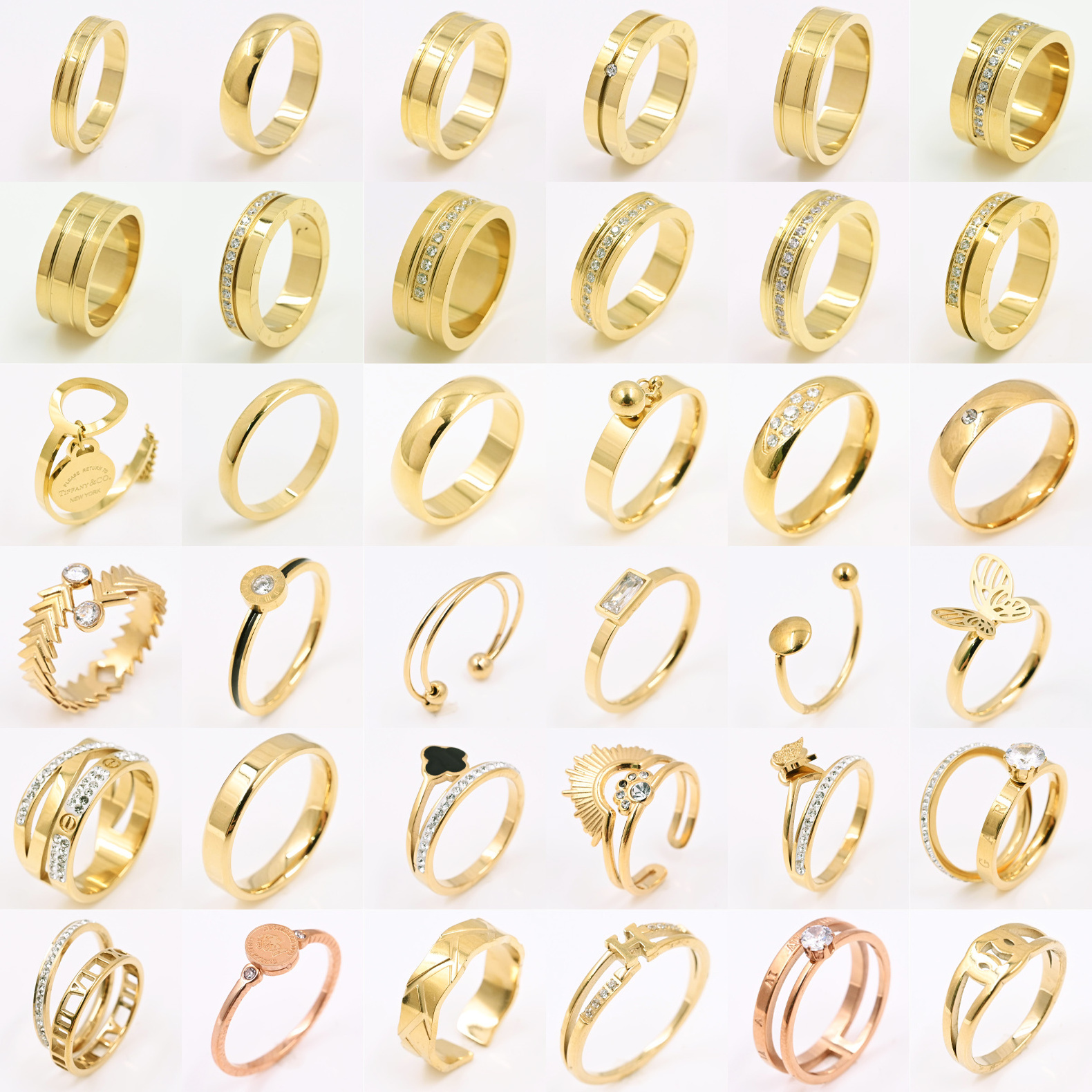 Wholesale Custom Zirconia Zircon CZ Gold Plated Stainless Steel Open Adjustable Ring roman numeral Rings For Women Men Jewelry