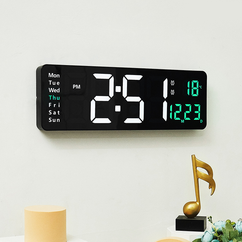 16 Inches Multifunctional Hotel Living Room Electronic Digital Wall Clock Remote Control Wall Clock With Temperature Calendar