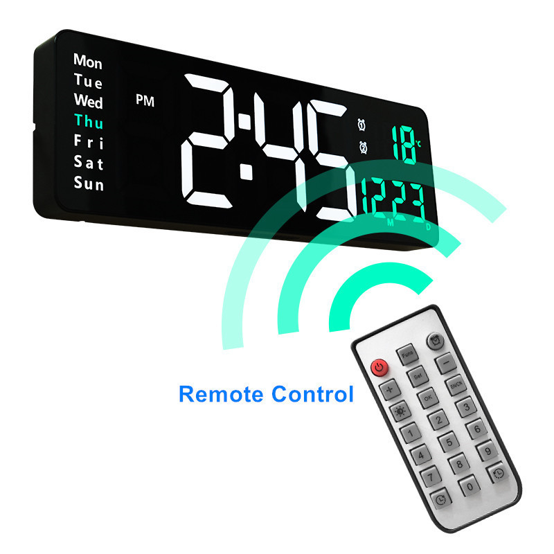 16 Inches Multifunctional Hotel Living Room Electronic Digital Wall Clock Remote Control Wall Clock With Temperature Calendar