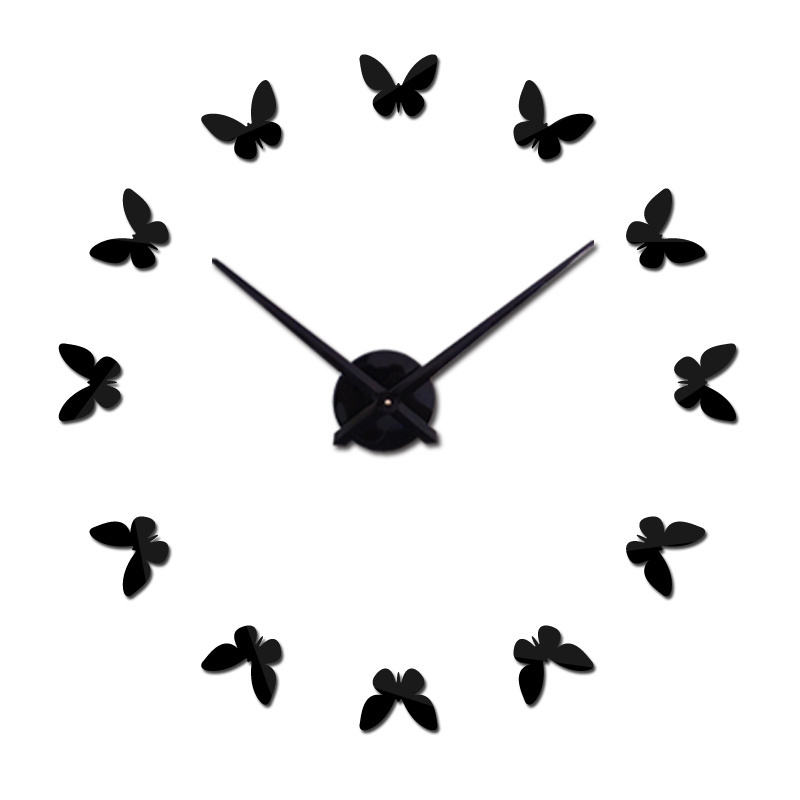 DIY Giant Wall Clock Creative Home Decor 3D Acrylic Butterfly Mirror Clock