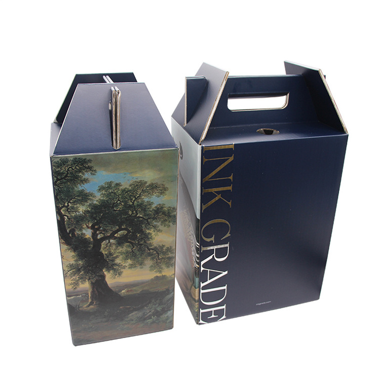 Custom Recyclable Corrugated Paper Cardboard Wine Whisky 4 Bottles Gift Box Packaging Paper Boxes For Wine Handle