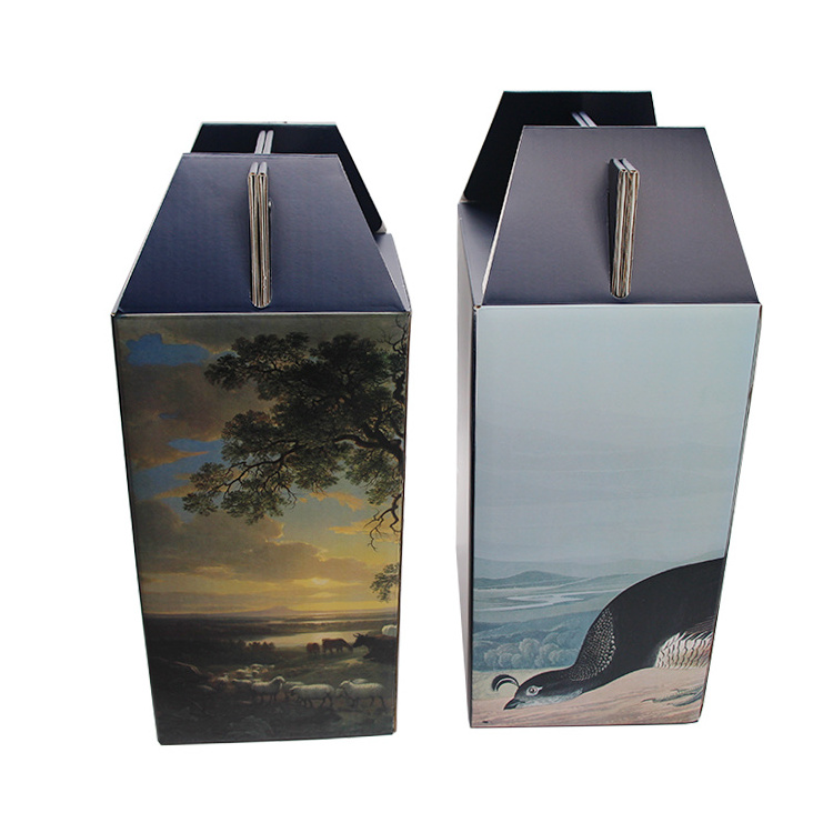 Custom Recyclable Corrugated Paper Cardboard Wine Whisky 4 Bottles Gift Box Packaging Paper Boxes For Wine Handle