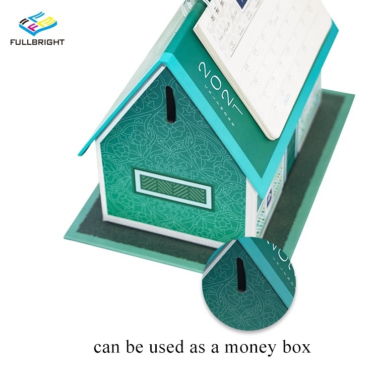 Custom Paper Storage Box Packaging Moneybox House Shape Desk Printing Calendar For Adults Kids