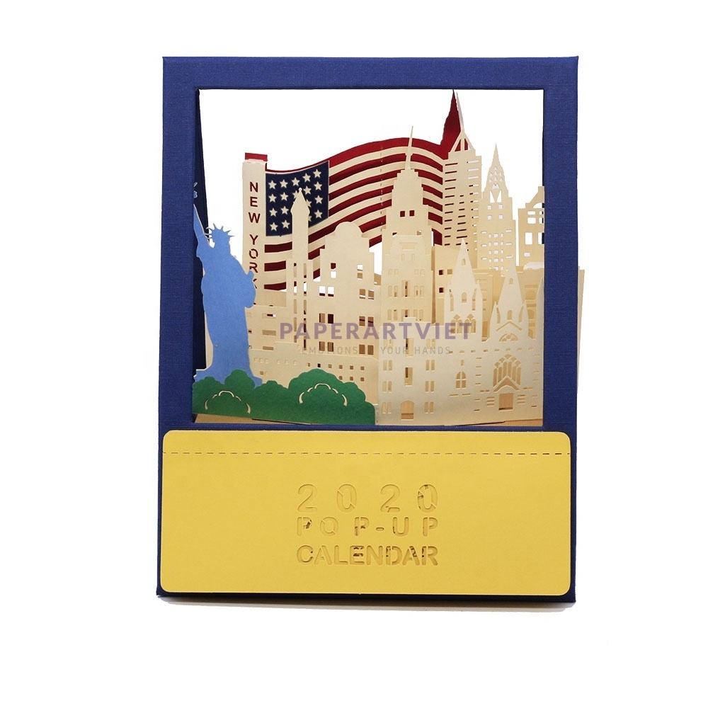 3D Handcraft New York City wonders with Laser Cutting Kirigami Handmade Paper Pop Up Calendar