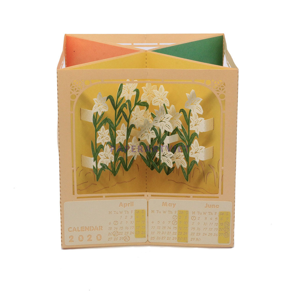 3D Handcraft 4 Seasons Flower with Laser Cutting Kirigami Handmade Paper Pop Up Calendar