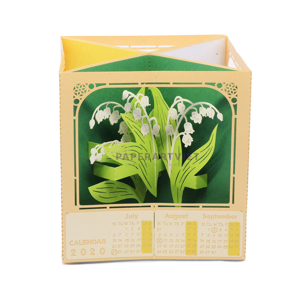 3D Handcraft 4 Seasons Flower with Laser Cutting Kirigami Handmade Paper Pop Up Calendar