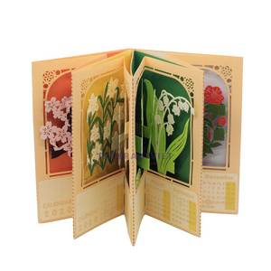 3D Handcraft 4 Seasons Flower with Laser Cutting Kirigami Handmade Paper Pop Up Calendar