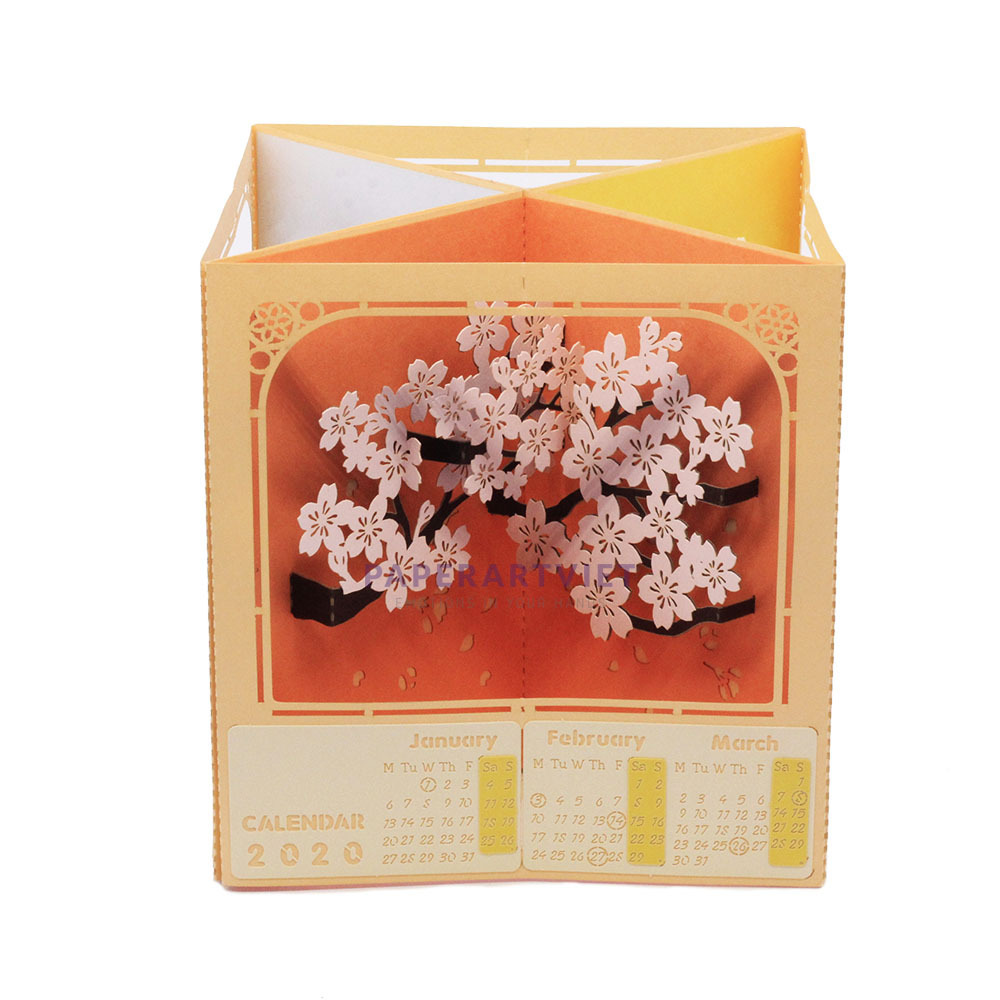 3D Handcraft 4 Seasons Flower with Laser Cutting Kirigami Handmade Paper Pop Up Calendar