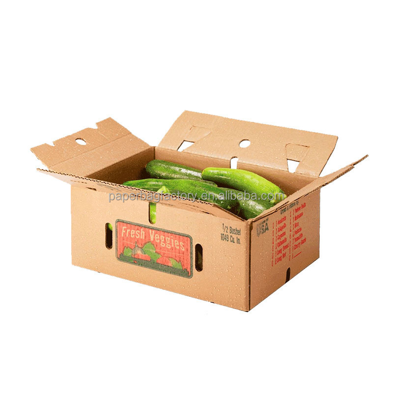 Custom Branded Recyclable Cucumber Vegetable Fruit Package Coated Corrugated Fresh Vegetable Product Wax Carton Box