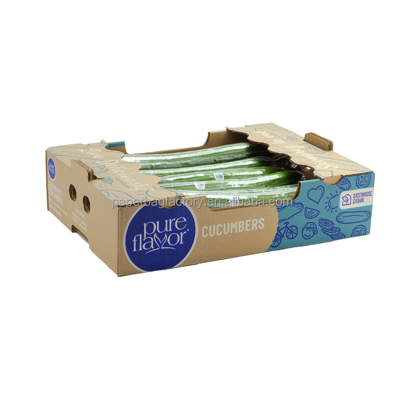 Custom Branded Recyclable Cucumber Vegetable Fruit Package Coated Corrugated Fresh Vegetable Product Wax Carton Box