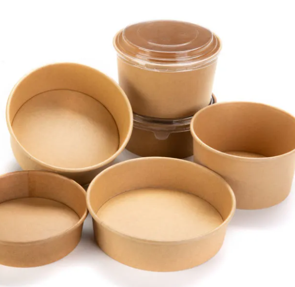 1500 Ml Disposable Food Container Brown Kraft Paper Bowl Soup Salad Bowl With Lid (customized Acceptable)