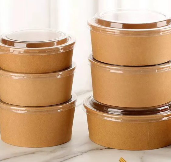 1500 Ml Disposable Food Container Brown Kraft Paper Bowl Soup Salad Bowl With Lid (customized Acceptable)