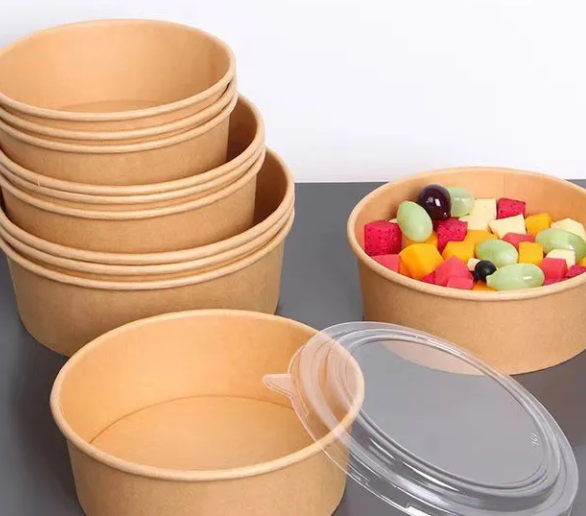 1500 Ml Disposable Food Container Brown Kraft Paper Bowl Soup Salad Bowl With Lid (customized Acceptable)