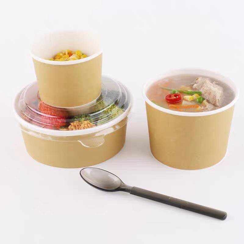 custom kraft paper bowl soup cup with lid disposable take away dessert rice salad noodle food packing box container on sale