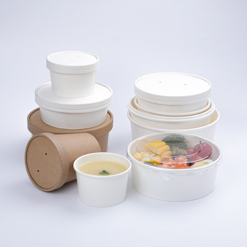 custom kraft paper bowl soup cup with lid disposable take away dessert rice salad noodle food packing box container on sale