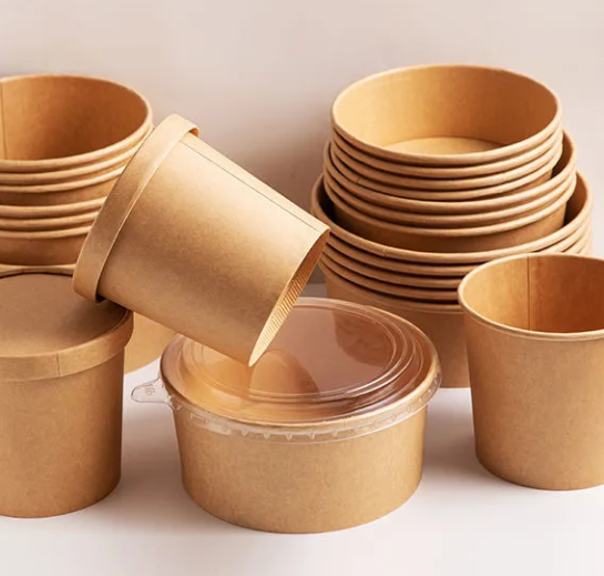 1500 Ml Disposable Food Container Brown Kraft Paper Bowl Soup Salad Bowl With Lid (customized Acceptable)