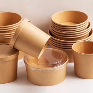 1500 Ml Disposable Food Container Brown Kraft Paper Bowl Soup Salad Bowl With Lid (customized Acceptable)