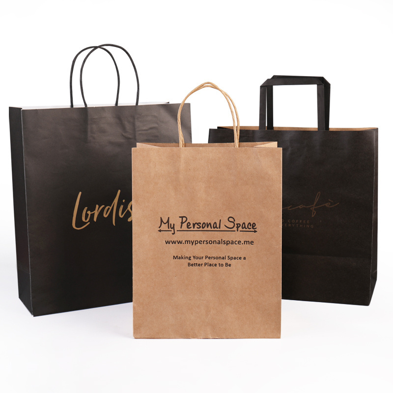 White And Brown Kraft Paper Twisted Handle Shopping Clothing Paper Bag With Logo Printed